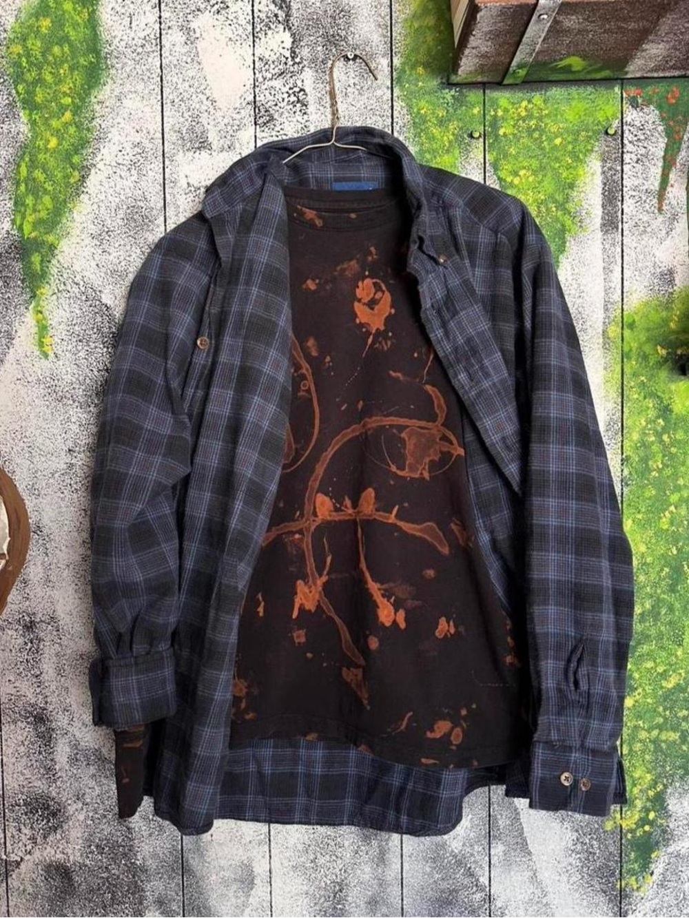 Handmade Bleach Dyed Black Long Sleeve Tee